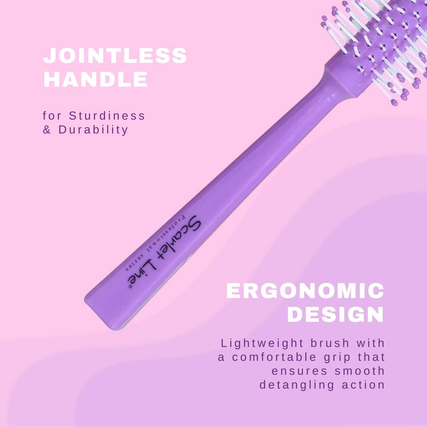 SRB046 Professional Medium Round Hair Brush with Anti Slip Handle, Ball Tip Nylon Bristles Round Brush for Hair Styling_Purple Round Hair Brushes Scarlet Line 28X10X3.5 CM Koki Story