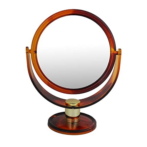 SSM045 Professional Round Double Sided Magnifying Makeup Mirror Standing Vanity Dressing Mirror for Makeup with Stand Shell 5 Inch Makeup Mirrors Scarlet Line 17X13.5X8 CM Koki Story