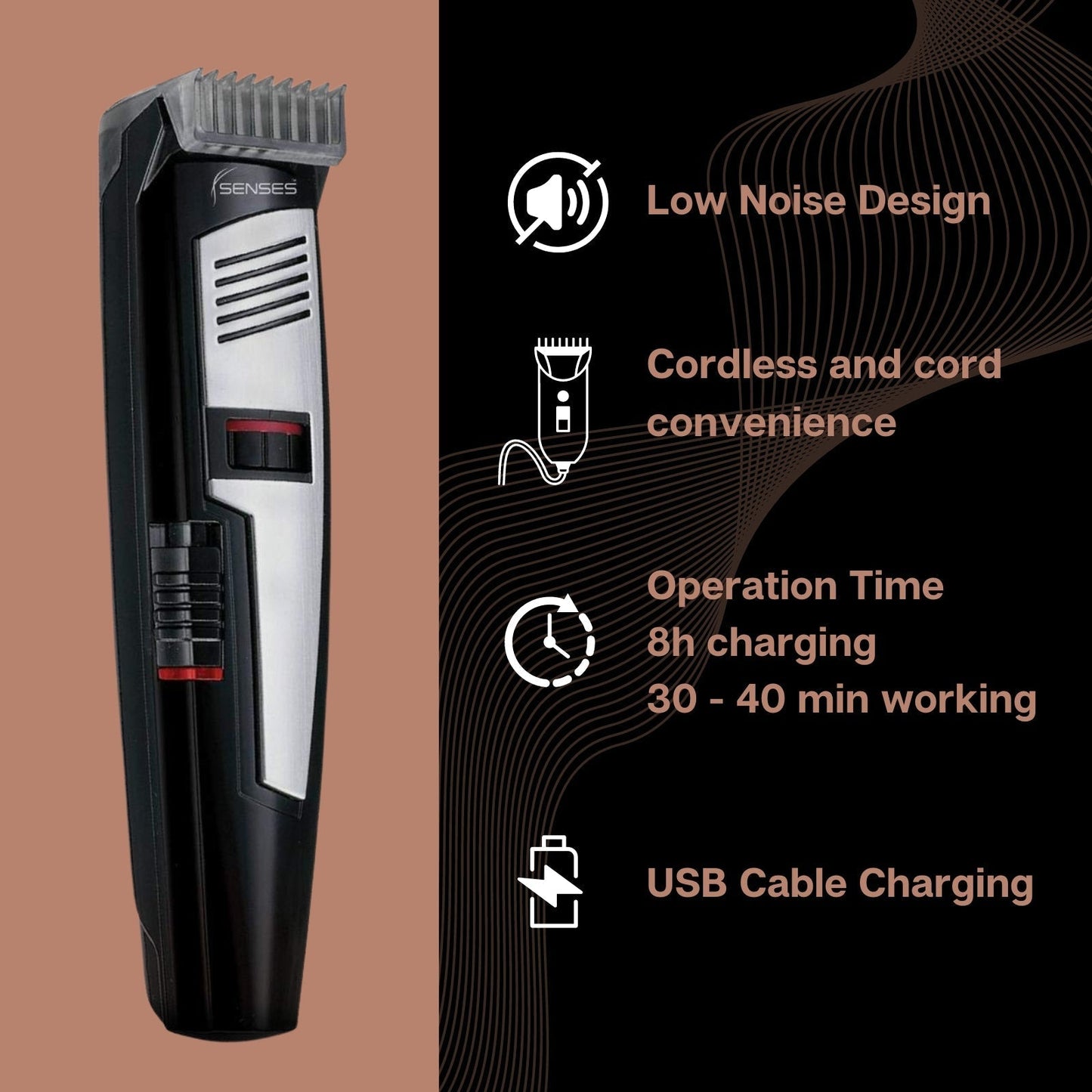 SST-200 Stubble Beard Trimmer Cordless Rechargeable Beard n Mustache Trimming Saving Machine USB 0.5mm 20 Length Settings Trimmers & Clippers Senses Life Implements Koki Story