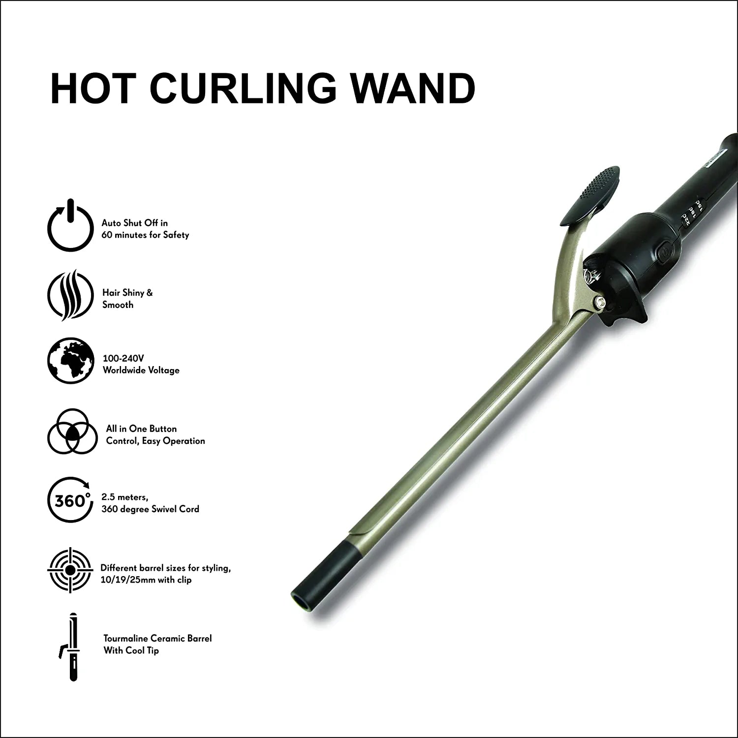 TOR- CS09 25 mm Hair Curling Iron with Temperature Controller and Extra Long Barrel for extra defined tight curls Irons TORLEN Koki Story