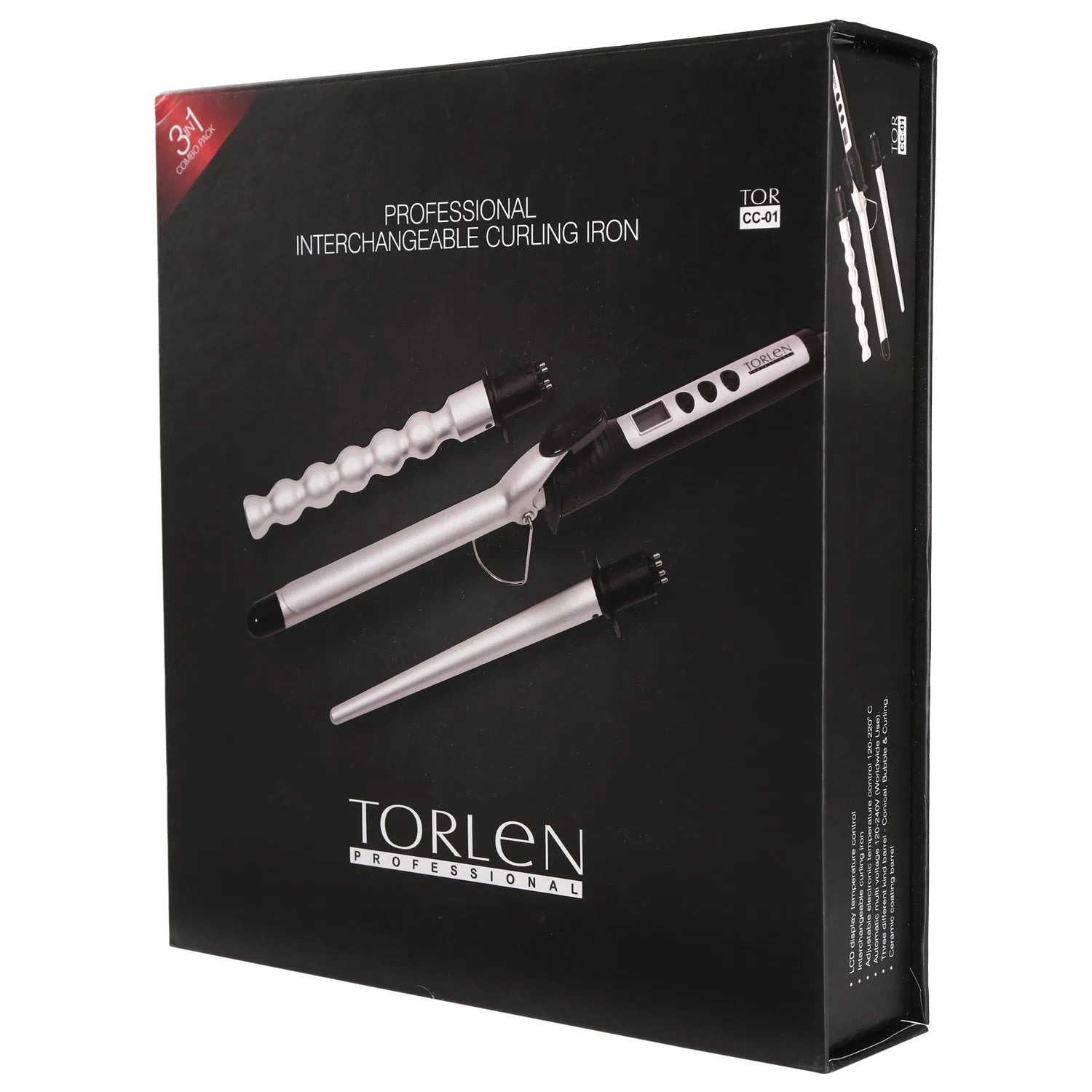 Interchangeable Hair Curling Iron with Temperature Controller Set of 3 Straight, Bubble n Conical Tong for Salon n Parlor, Silver Irons TORLEN Koki Story