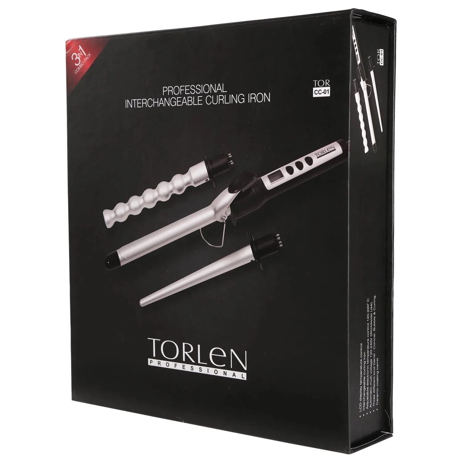 Interchangeable Hair Curling Iron with Temperature Controller Set of 3 Straight, Bubble n Conical Tong for Salon n Parlor, Silver Irons TORLEN Koki Story