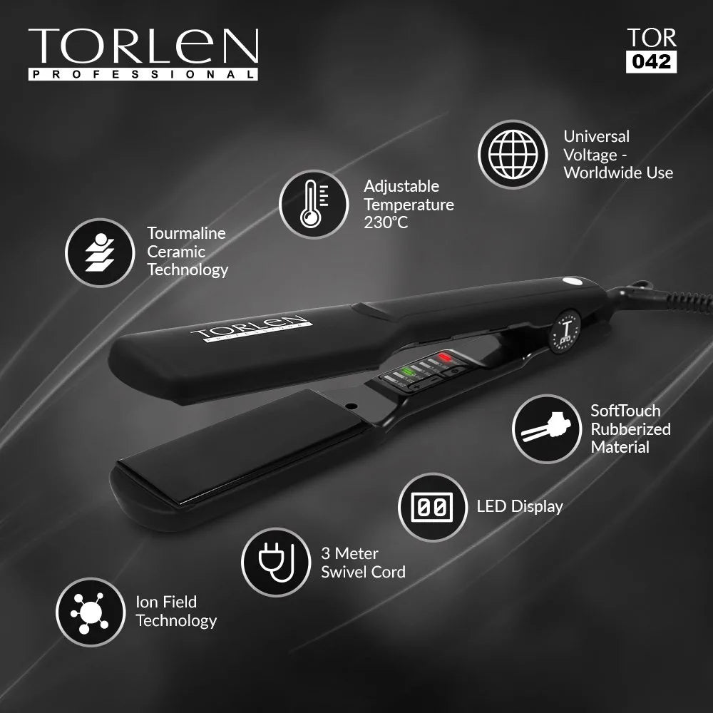 TOR 042 Flat Hair Straightener with Ceramic Technology n Temperature Controller/Wide Plates Straightening Iron Hair Straighteners TORLEN Black Koki Story