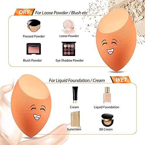 TMS011 Professional Latex Free Beauty Makeup Blender Sponge Wet n Dry Use Puff for Blending Makeup Cream Concealer Liquid Foundation Orange Makeup Blender Puffs TRITON Koki Story